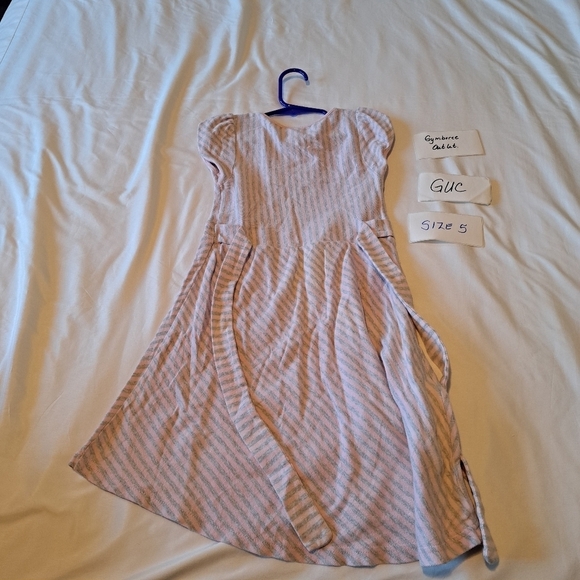 Gymboree girls size 5 striped dress, embroidered crown & heart, asymetric hem - Picture 3 of 6